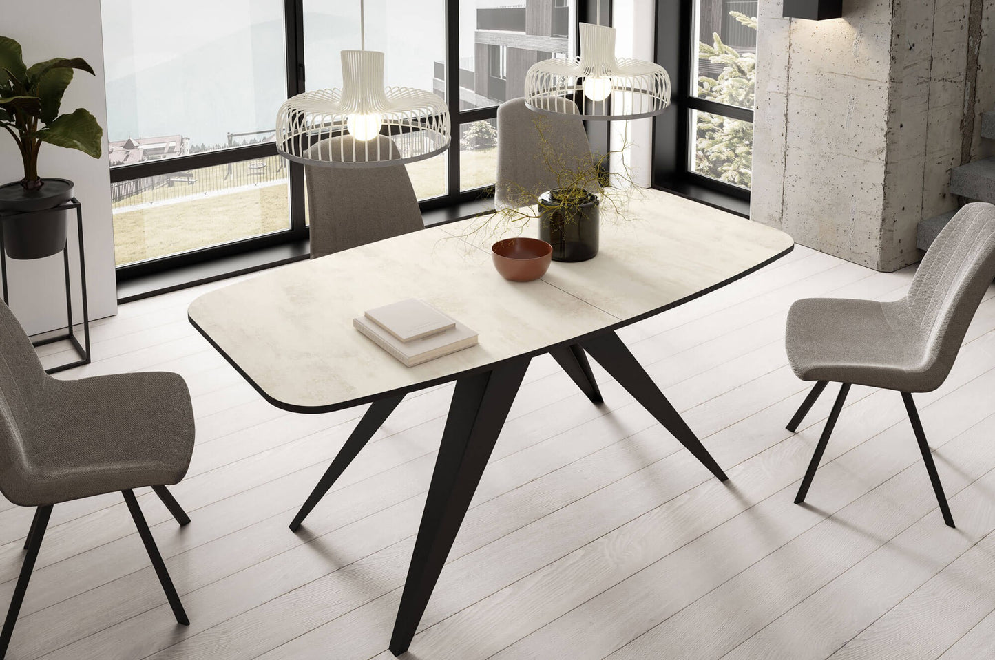 Galds Fery 76/160/80; 76/180/90 cm balts hromix/melns - N1 Home