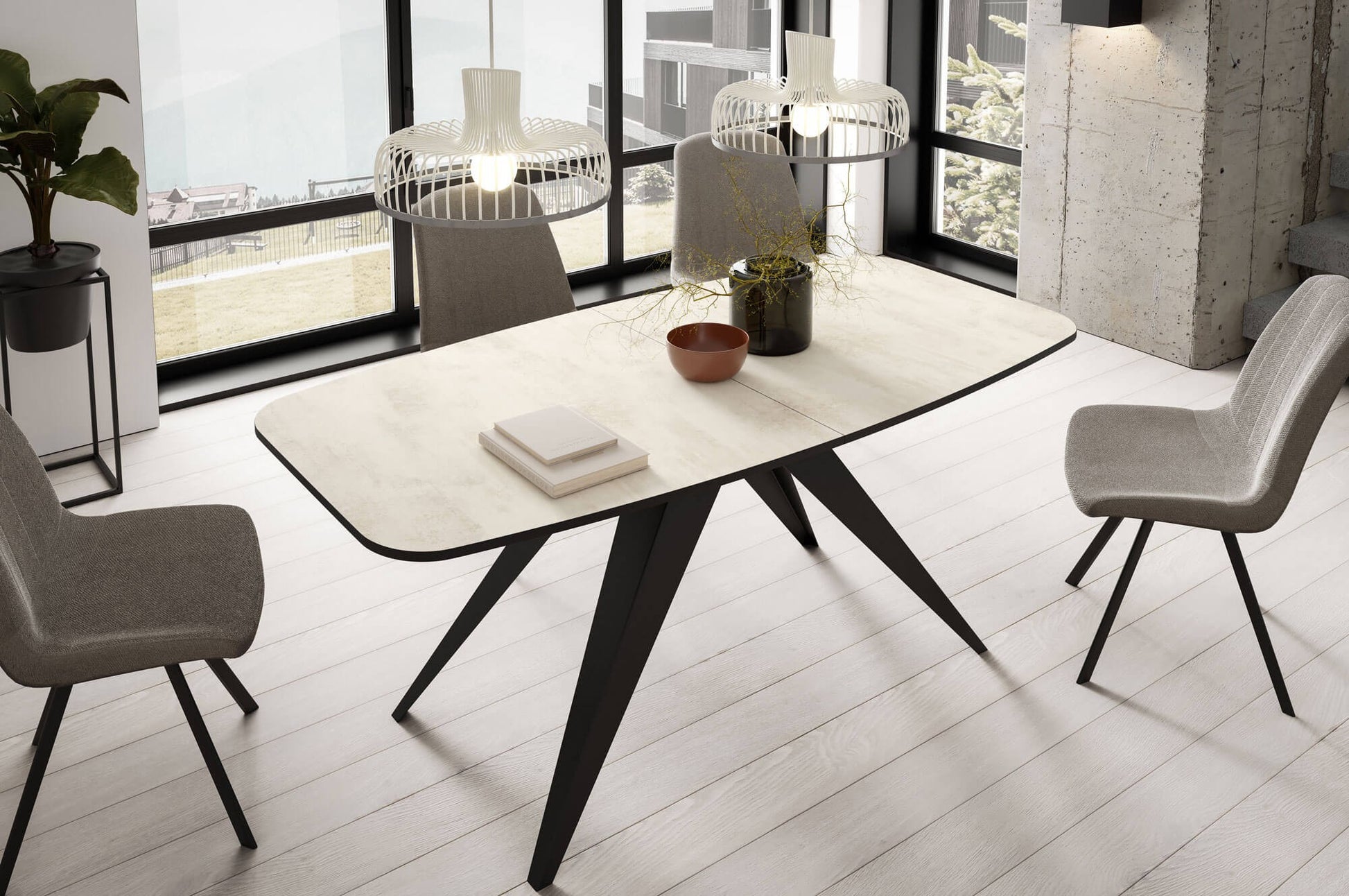 Galds Fery 76/160/80; 76/180/90 cm balts hromix/melns - N1 Home