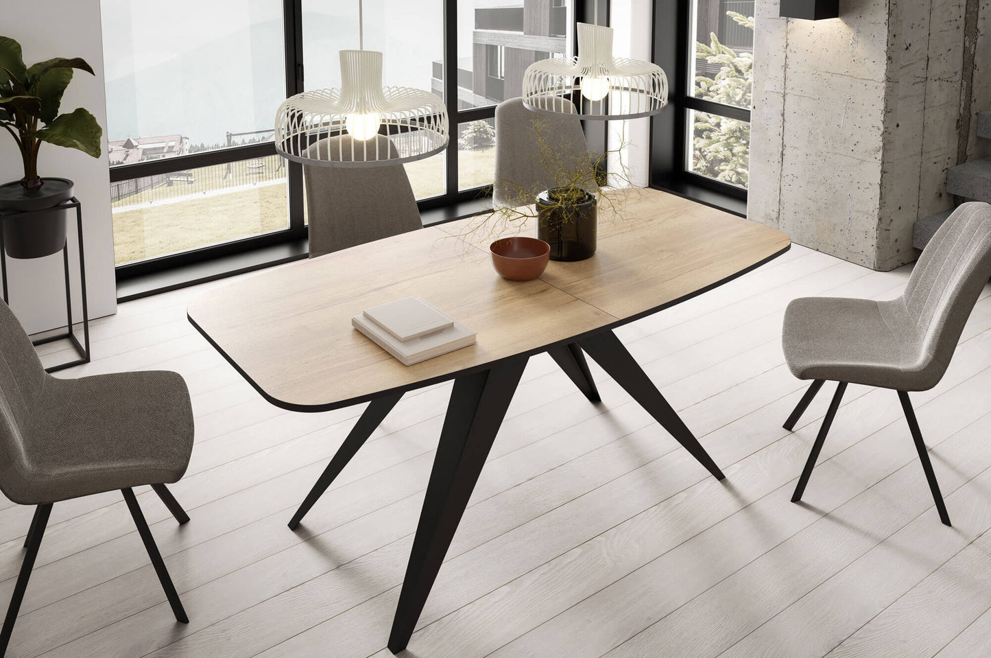 Galds Fery 76/160/80; 76/180/90 cm Dabīgs ozols Halifax/melns - N1 Home