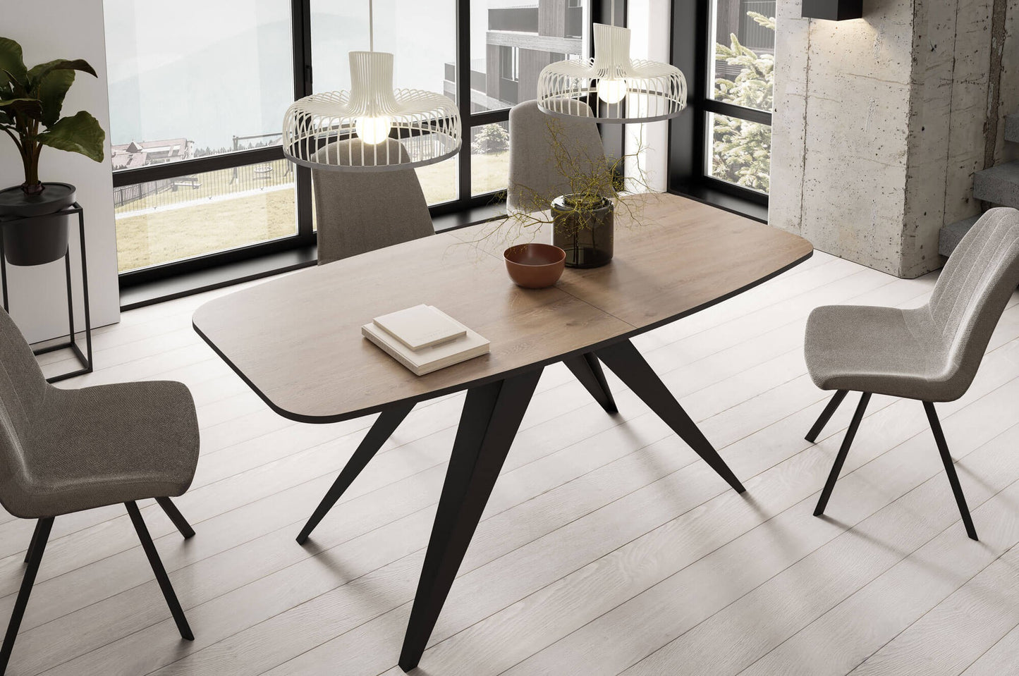 Galds Fery 76/160/80; 76/180/90 cm Truffls brūns Davos ozols/melns - N1 Home