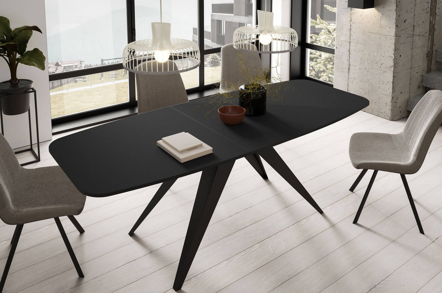 Galds Fery 76/160/80; 76/180/90 cm melns Pietra Grigia/melns - N1 Home