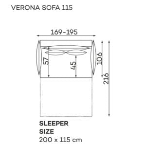 Dīvāns Verona Befame 195/98/106; 221/98/106 cm jūras zils - N1 Home