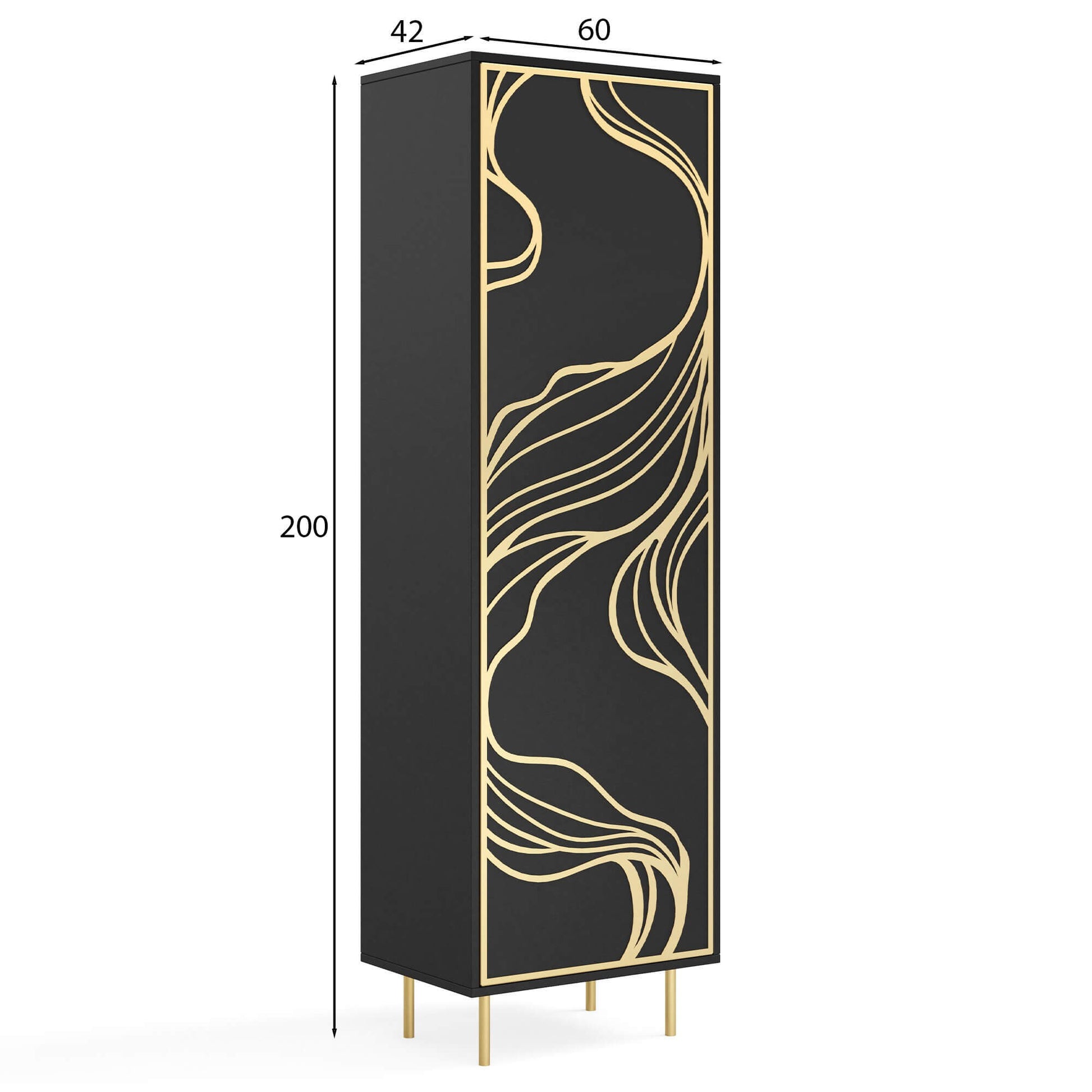 Skapis Maros 60/42/200 cm melns/zelts - N1 Home