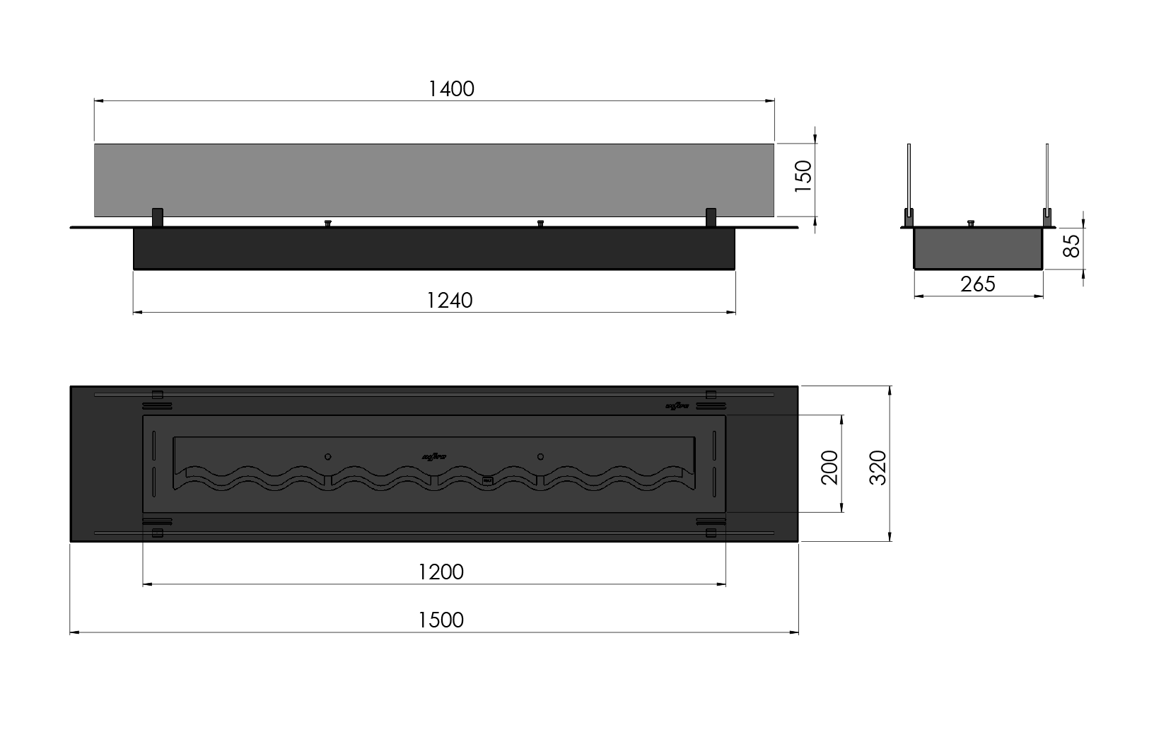 Biokamīns InseSlim 60;80;100;120;150;200/37/85 cm melns - N1 Home