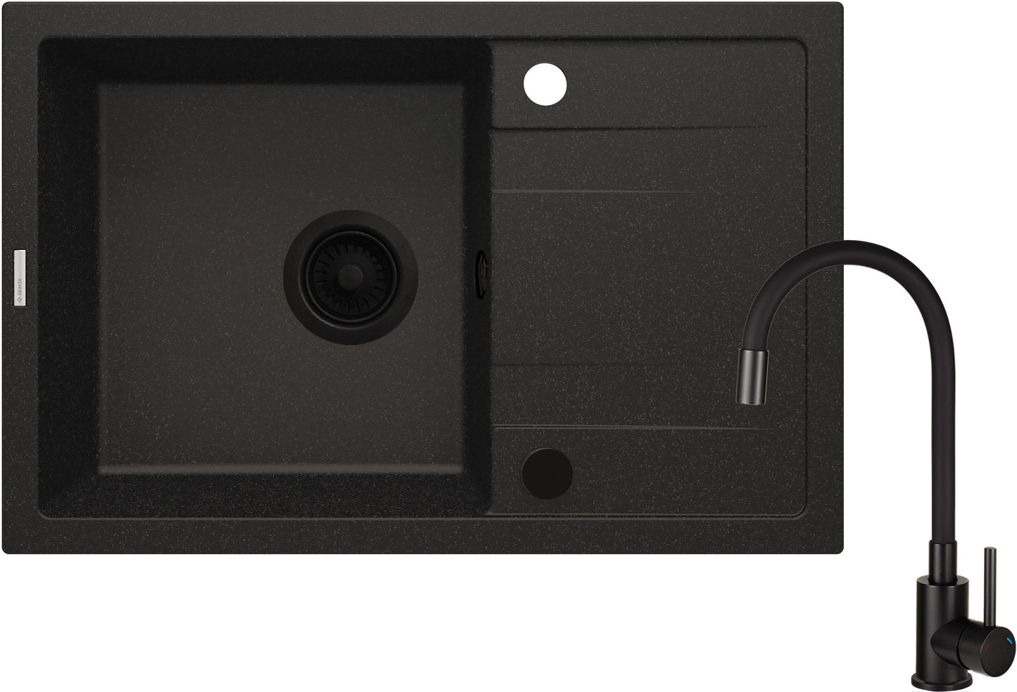 Granīta izlietne ar maisītāju un elastīgu izsmidzinātāju Corio 670 x 440 x 175 nero - N1 Home