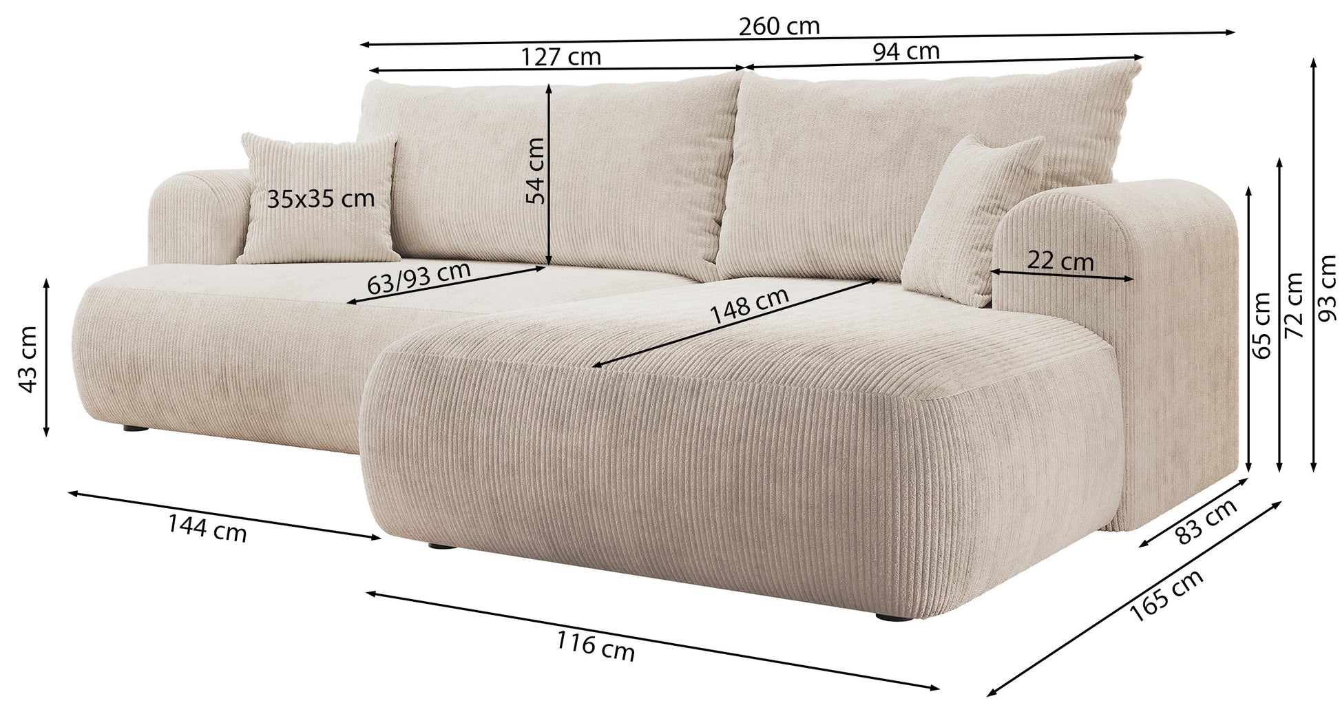 Dīvāns Ovors 93/260/165 cm Lincoln D 01 - N1 Home