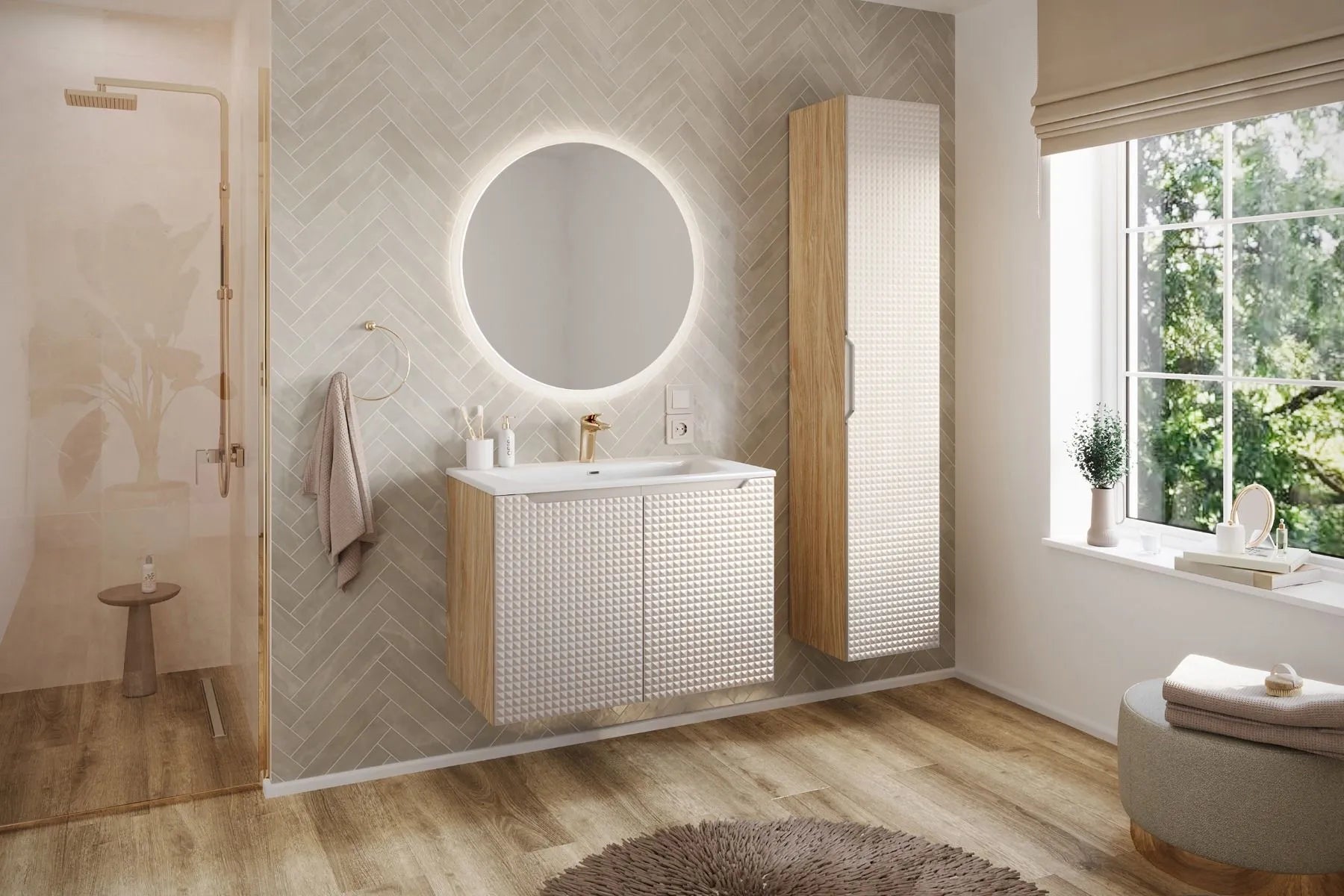 Vannas istabas skapīs Lukso 35/170/33 cm kašmirs - N1 Home