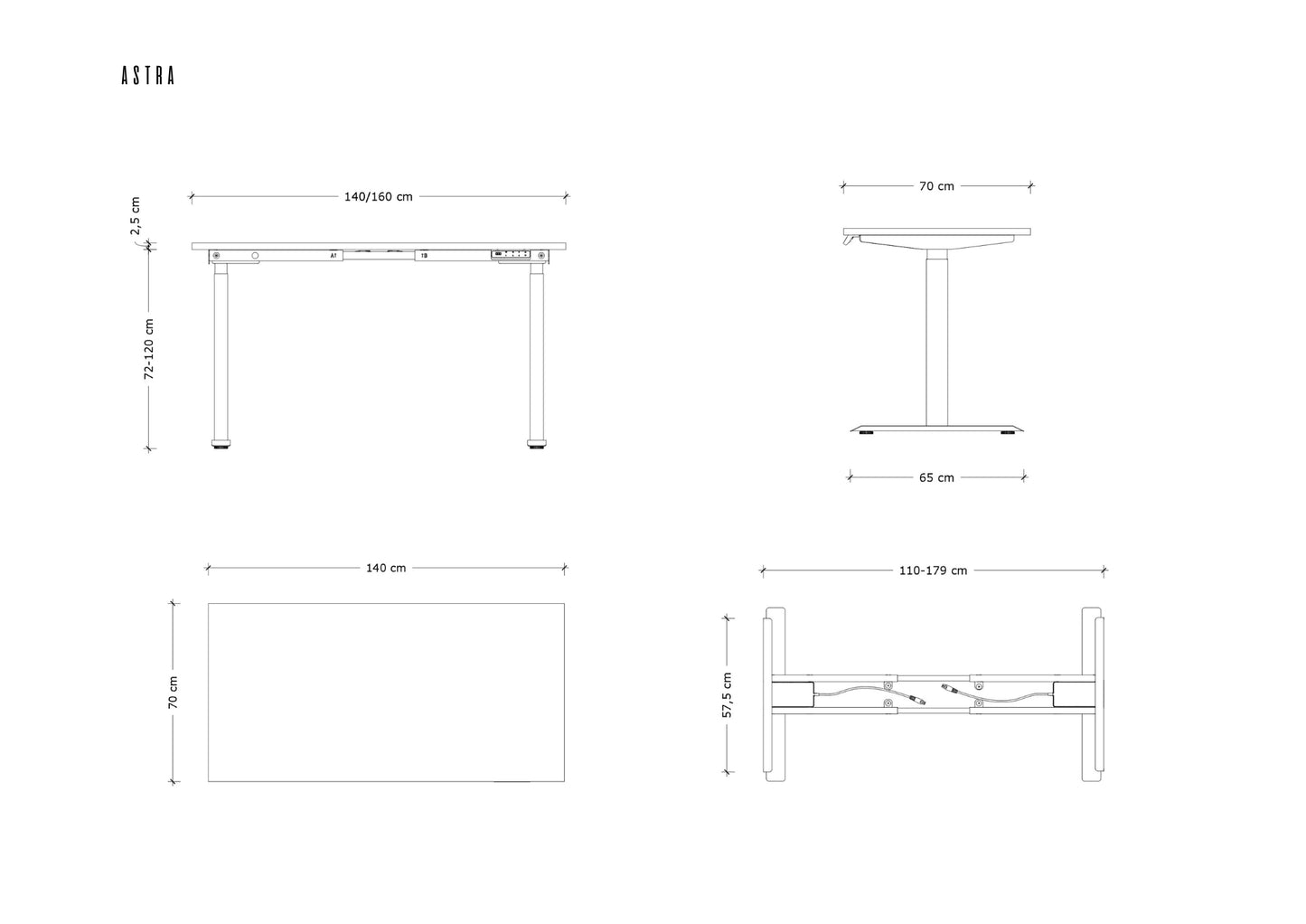 Galds Astara 140;160/70 cm pelēks/balts - N1 Home