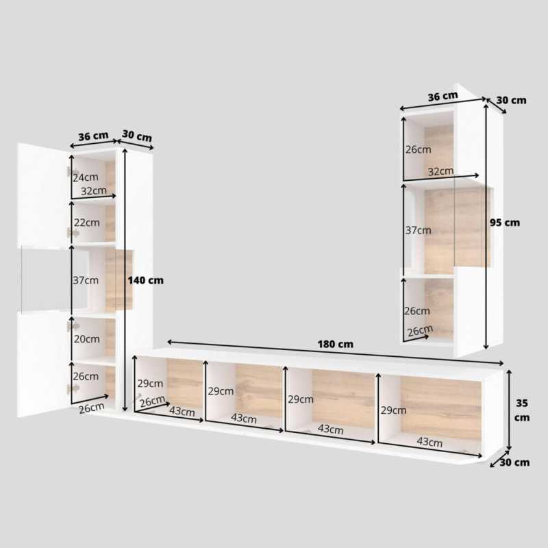 Sienas bloks Avalon 180/140/35 cm melns oniks/Votan ozols - N1 Home