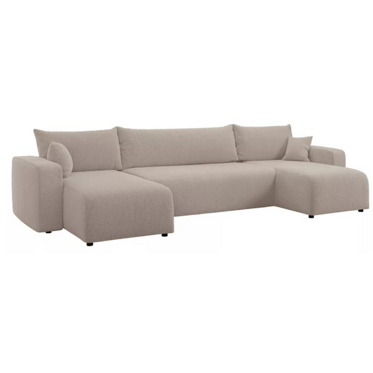 NONIPIA U-formas stūra dīvāns ar gulēšanas funkciju, ar konteineri, universāls, gaiši bēšs bukle - N1 Home