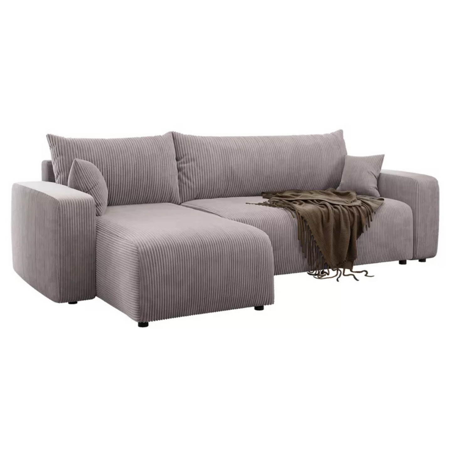 NONIPIA L-formas stūra dīvāns ar gulēšanas funkciju, ar konteineri, universāls, bēšs velvets - N1 Home