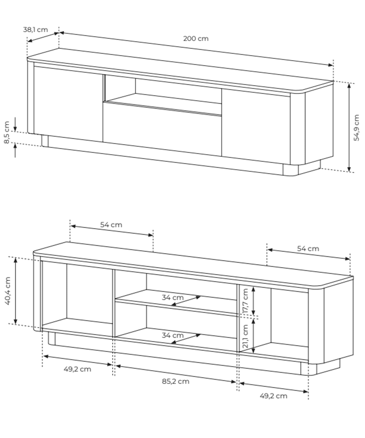 TV skapis Torredo 54/200/38 cm Kremona ozols
