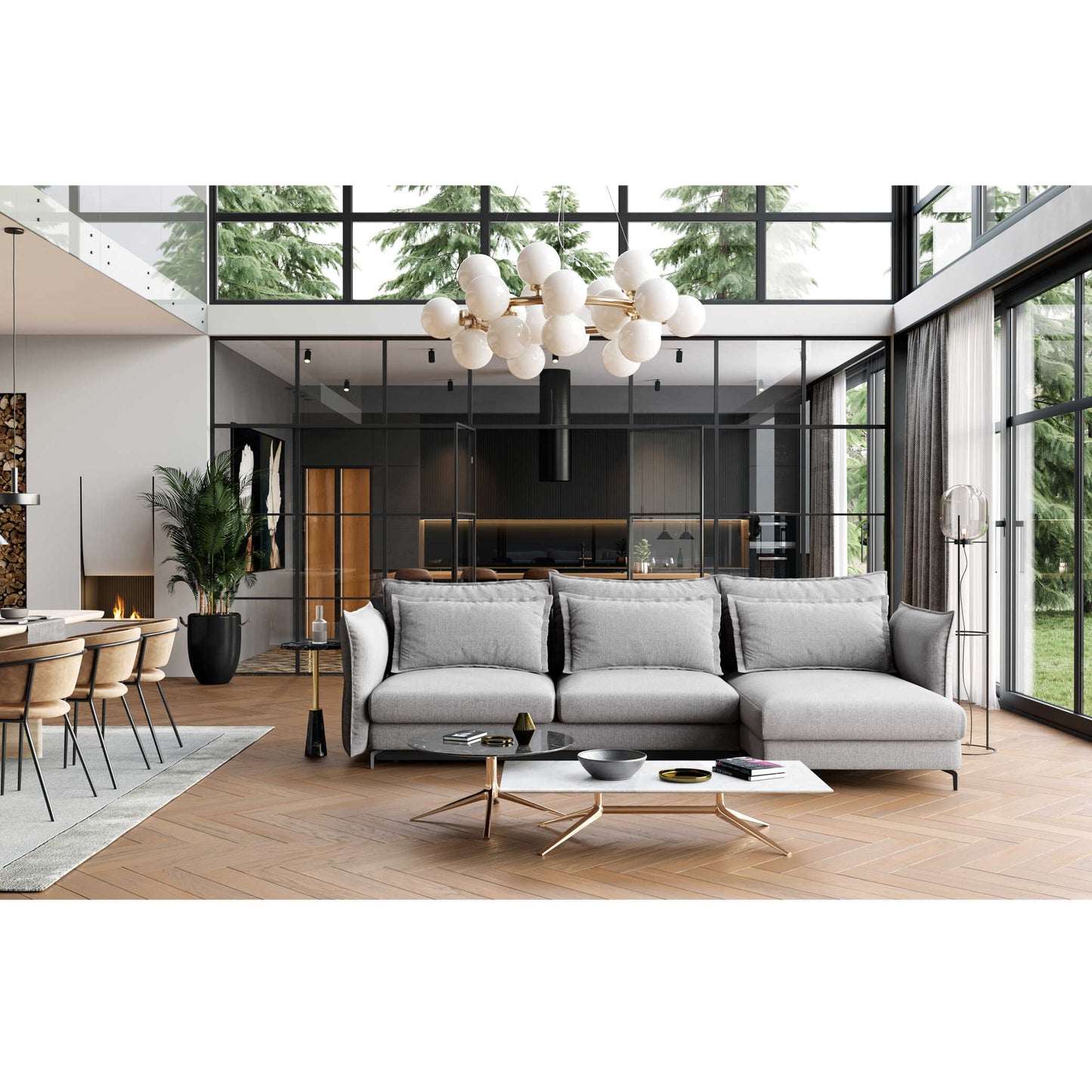 Dīvāns Carmen Corner S2 Befame 318/187/101 cm olīves - N1 Home