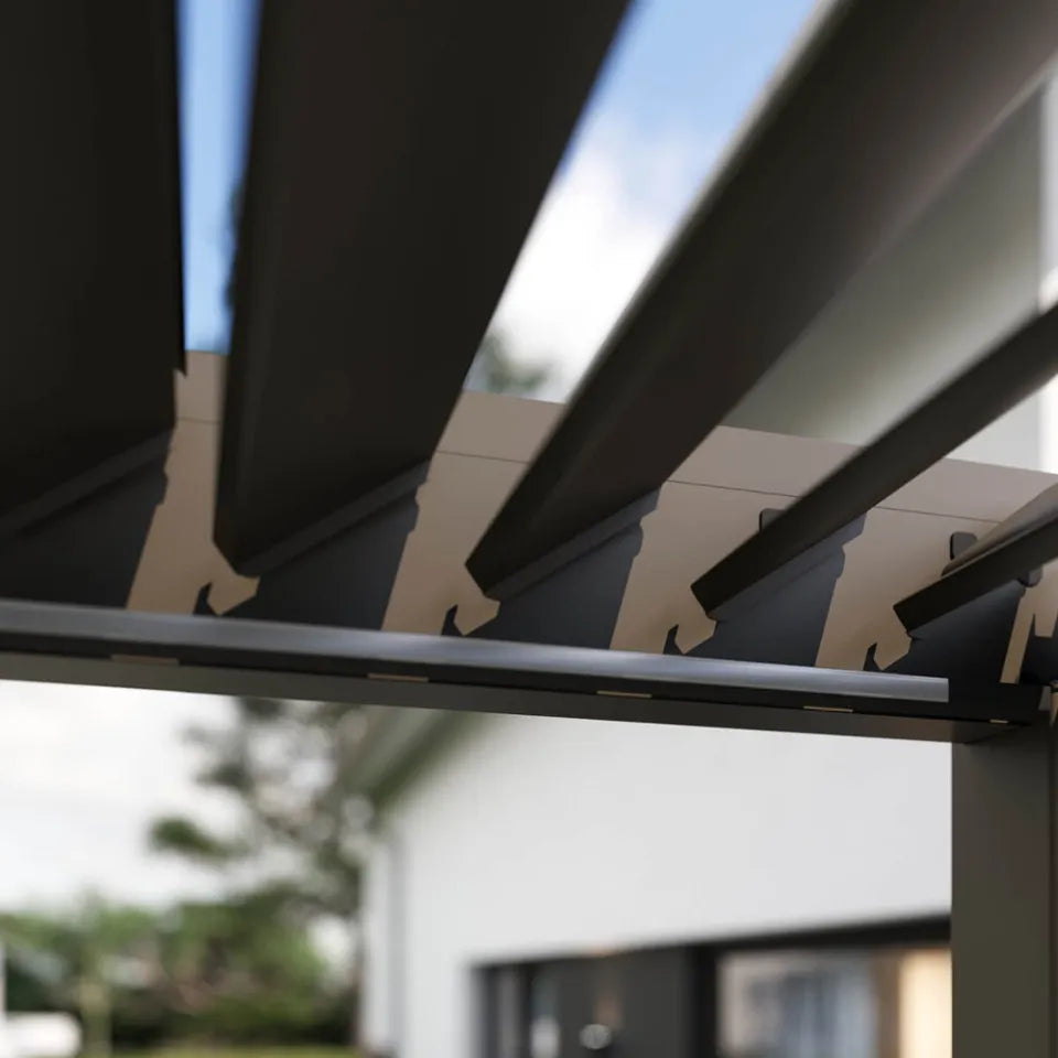 Bioklimatiskā terases pergola Elija AUTOMATIC 3x6 ar LED apgaismojumu 600/309/255 cm balts - N1 Home