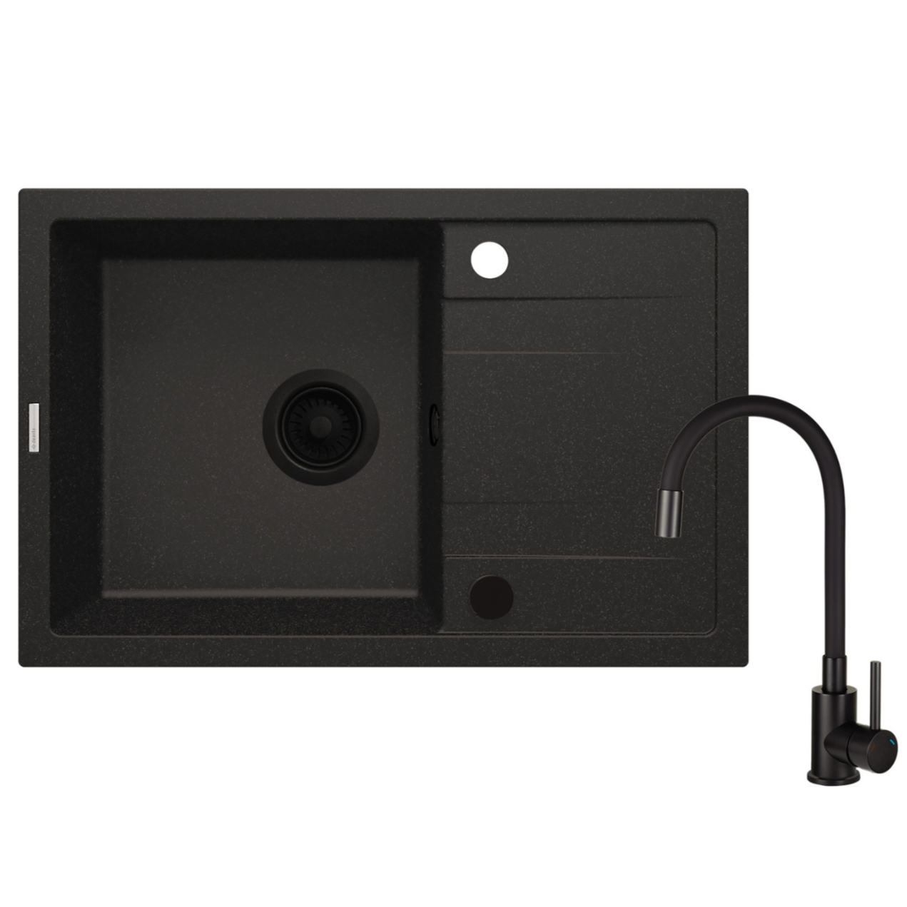 Granīta izlietne ar maisītāju un elastīgu izsmidzinātāju Corio 670 x 440 x 175 nero - N1 Home