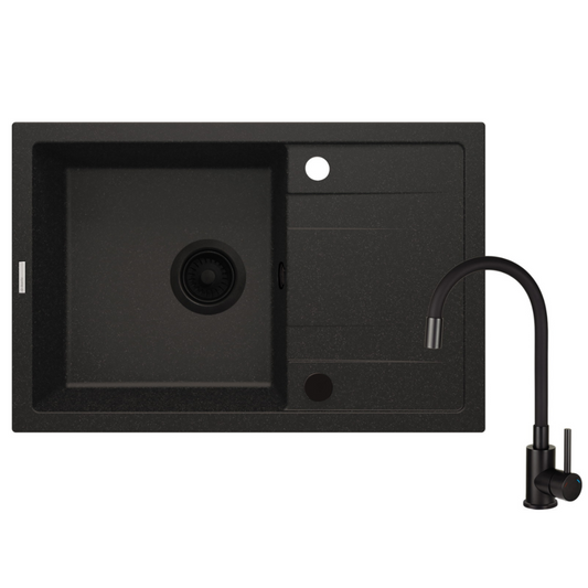 Granīta izlietne ar maisītāju un elastīgu izsmidzinātāju Corio 670 x 440 x 175 nero - N1 Home