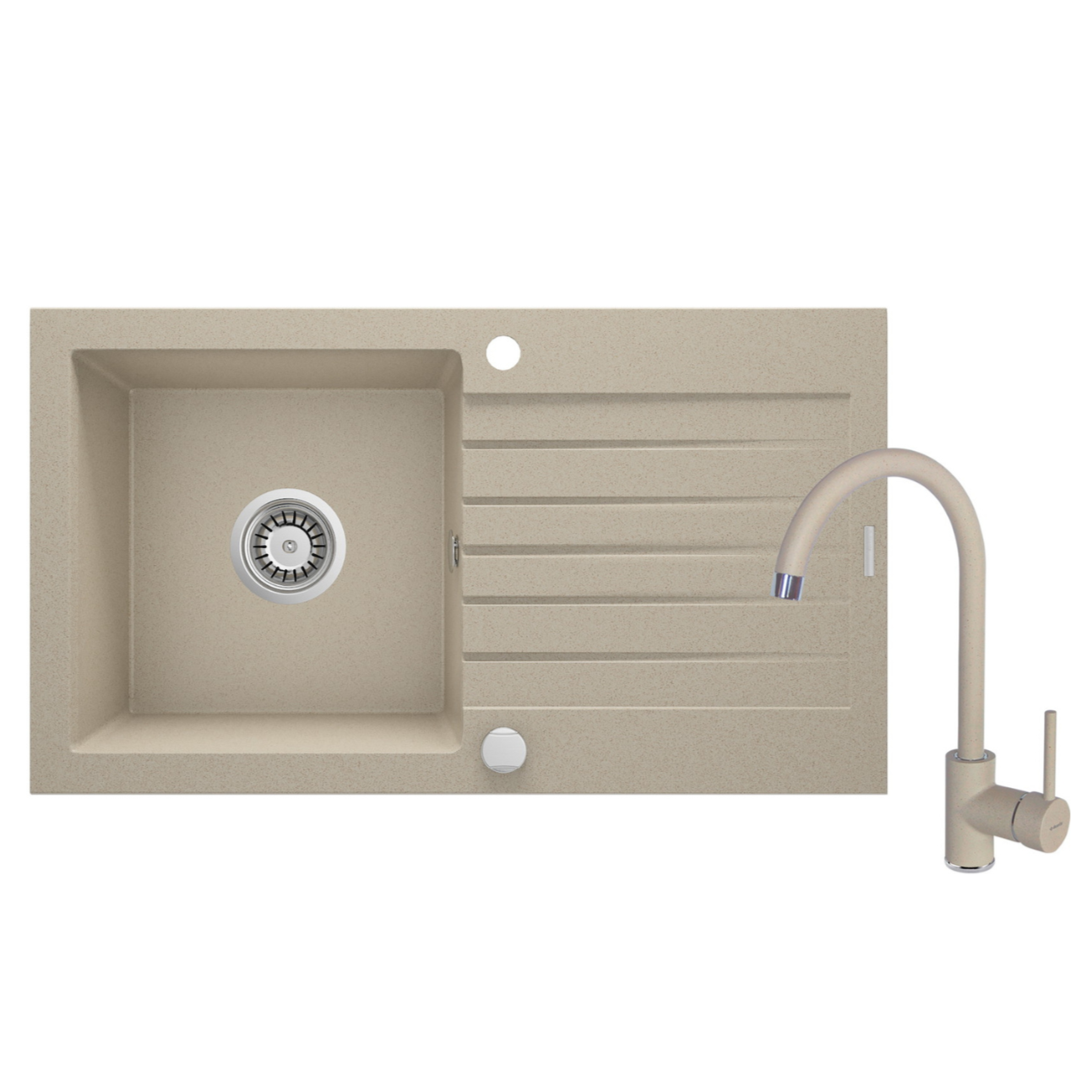 Granīta izlietne ar jaucējkrānu 1-bļodas izlietne ar izlietni Zorba 760 x 440 x 160 smiltis - N1 Home