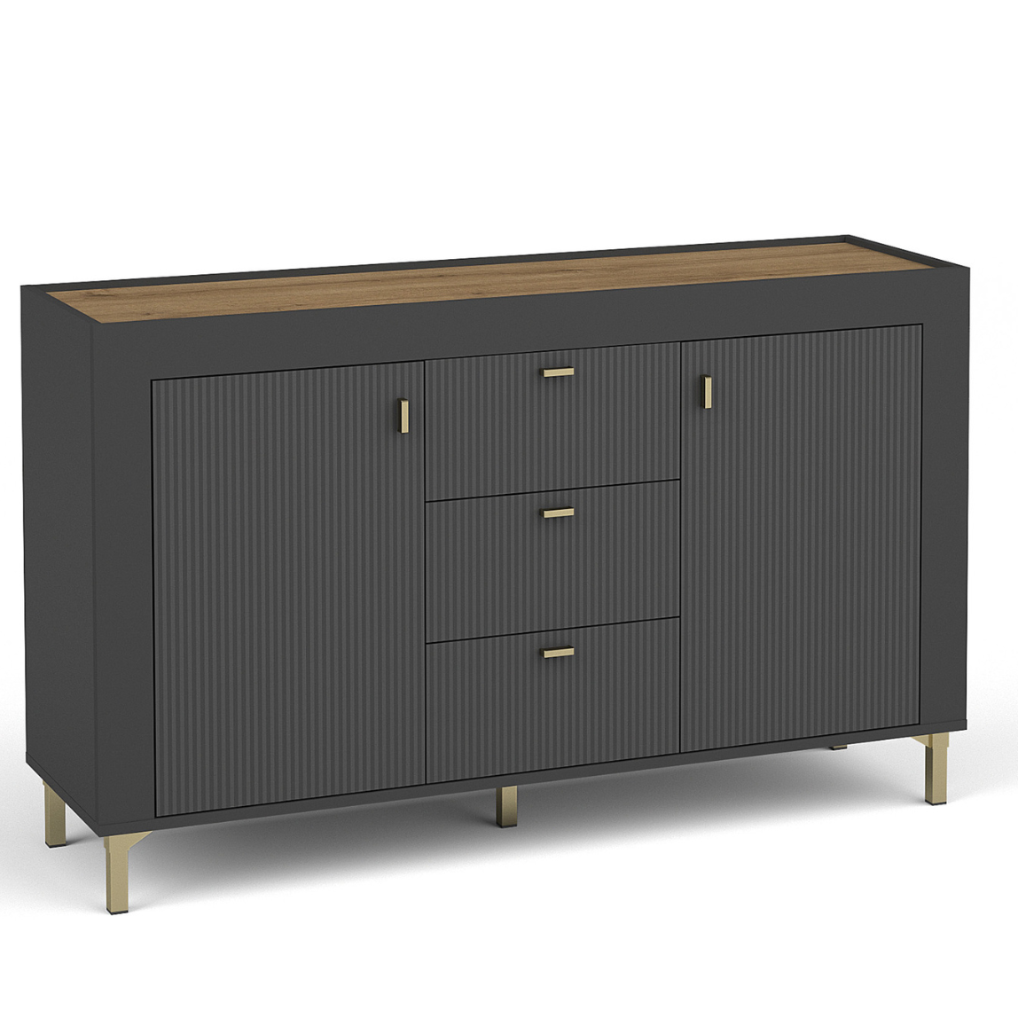 Kumode Lamos 130/77/38 cm melns/zelts