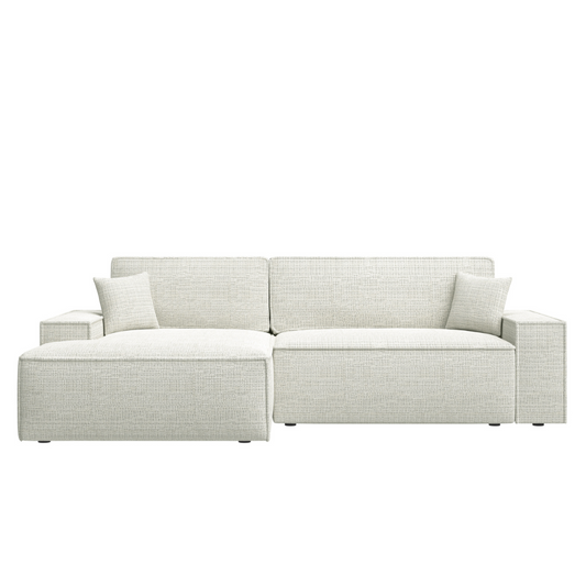 REFESE L-veida dīvāns ar gulēšanas funkciju un glabāšanas kasti, gaiši pelēks šenils, kreisa puse Cremona 01 - N1 Home