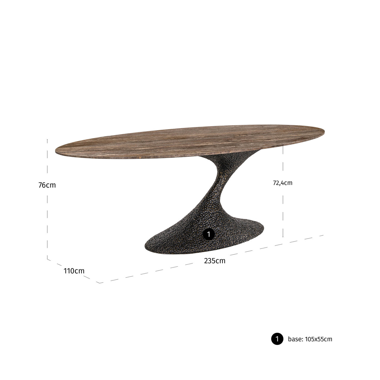 Galds Russo Richmond Interiors 235/76/110 cm ash brown oval