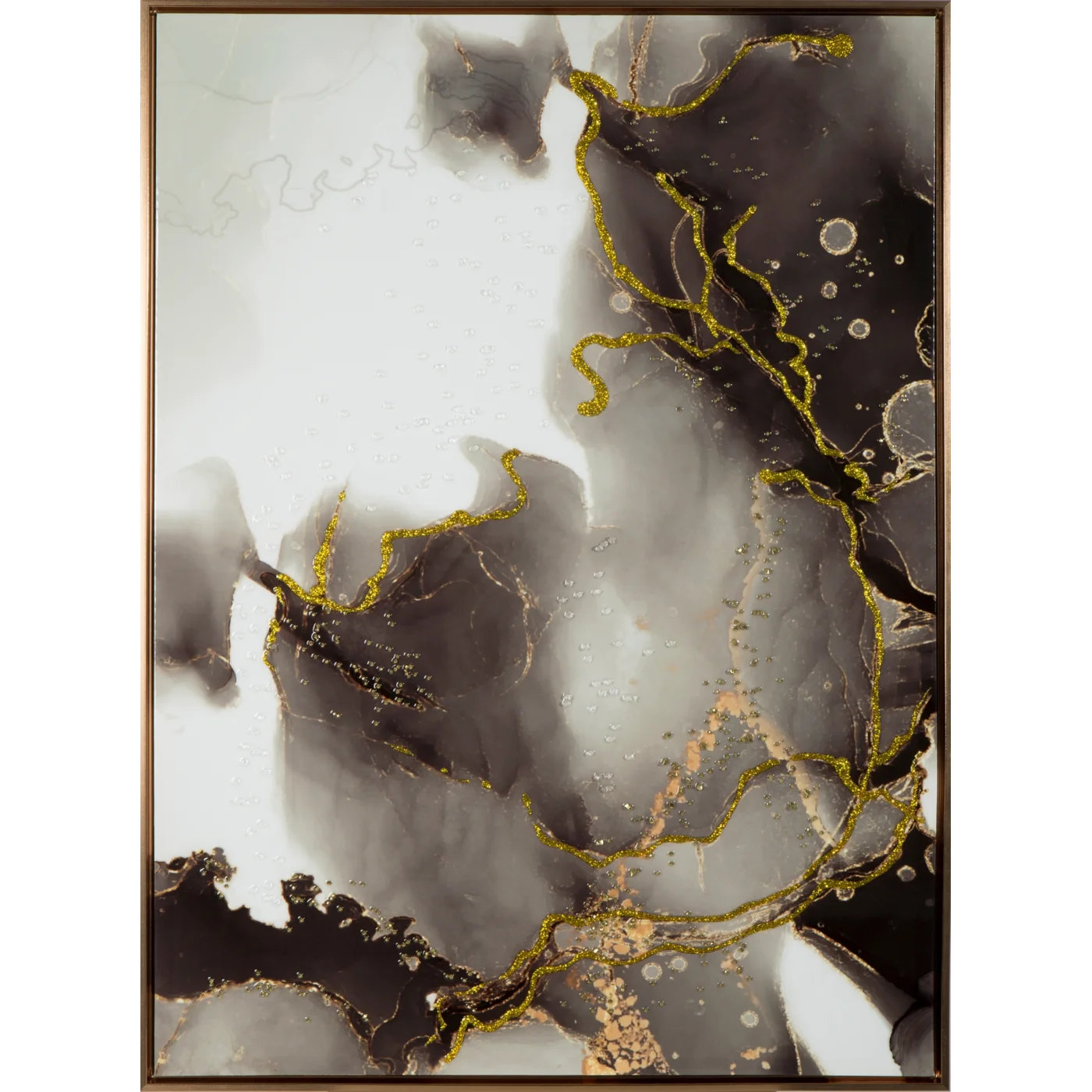 Abstrakta glezna ar zelta un melnu apdruku uz balta fona Aurora Zela 73/103 cm - N1 Home