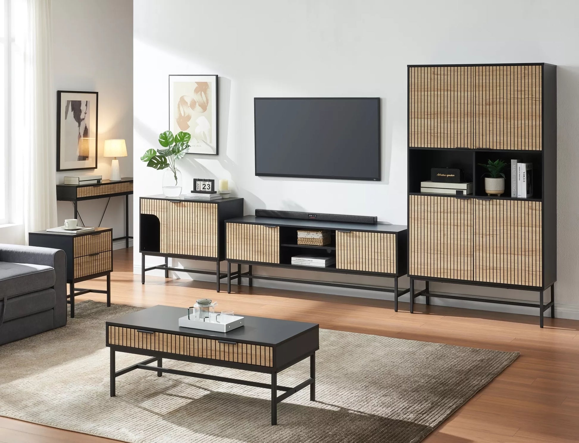 Kafijas galds Maros 40/48/100 cm ozols/melns - N1 Home