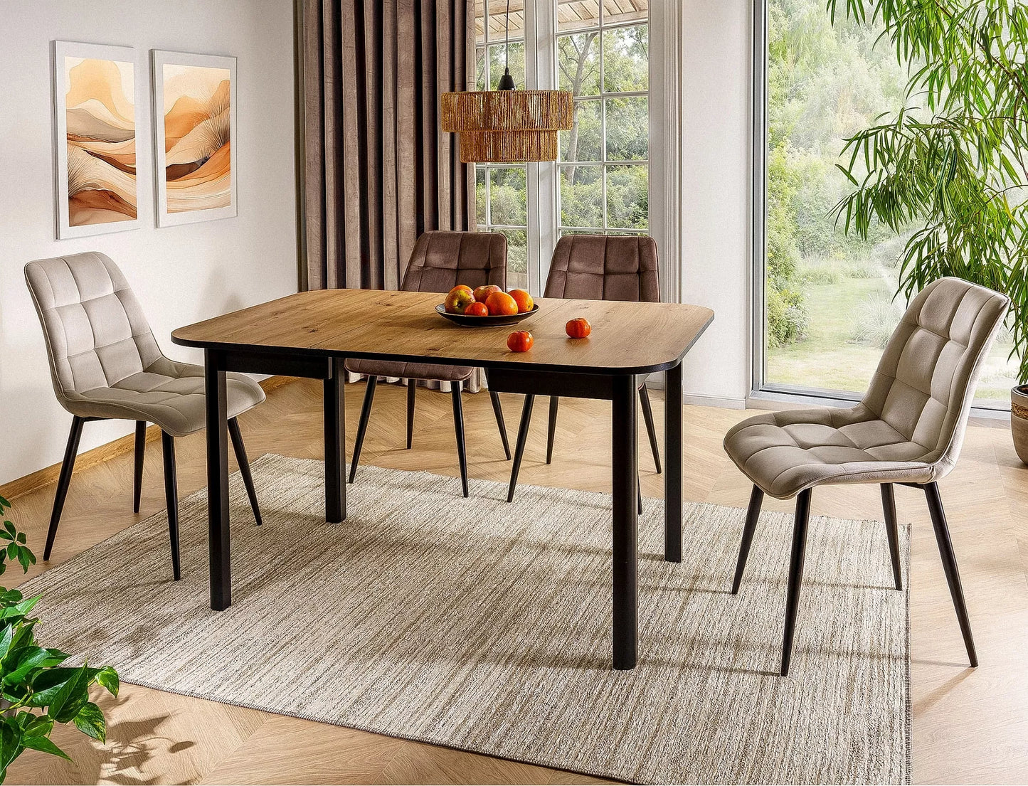 Galds Dantoro 90-130/90/75 cm artisan ozols / matēts melns - N1 Home