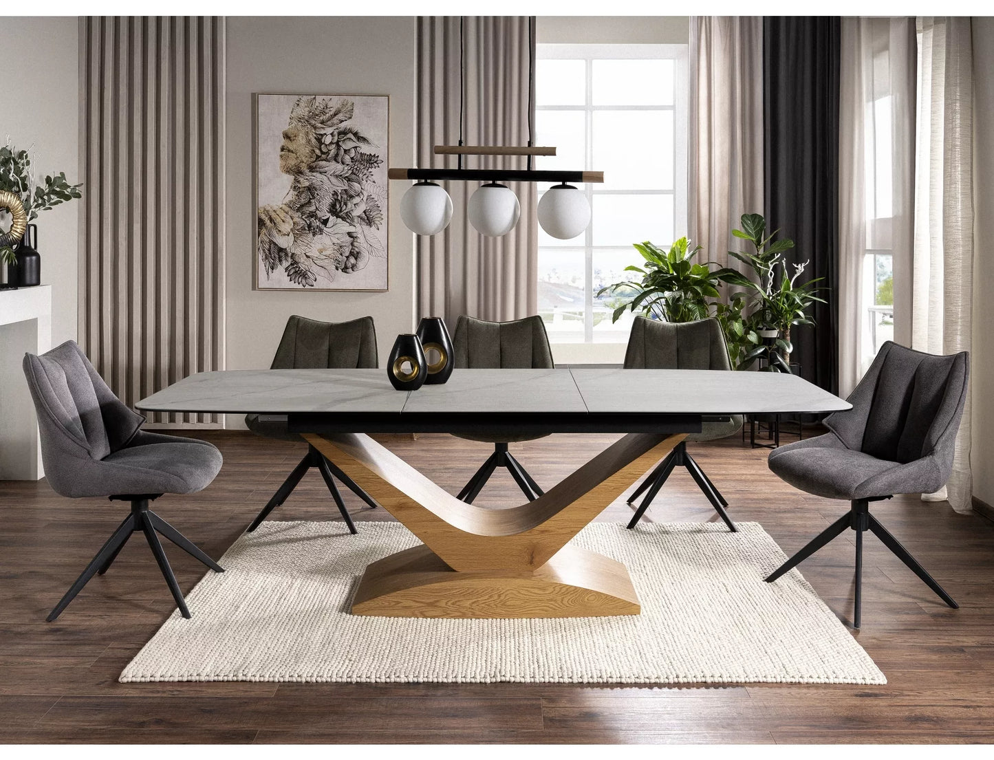 Galds Dole 180-240/76/95 cm matēts balts / ozols - N1 Home