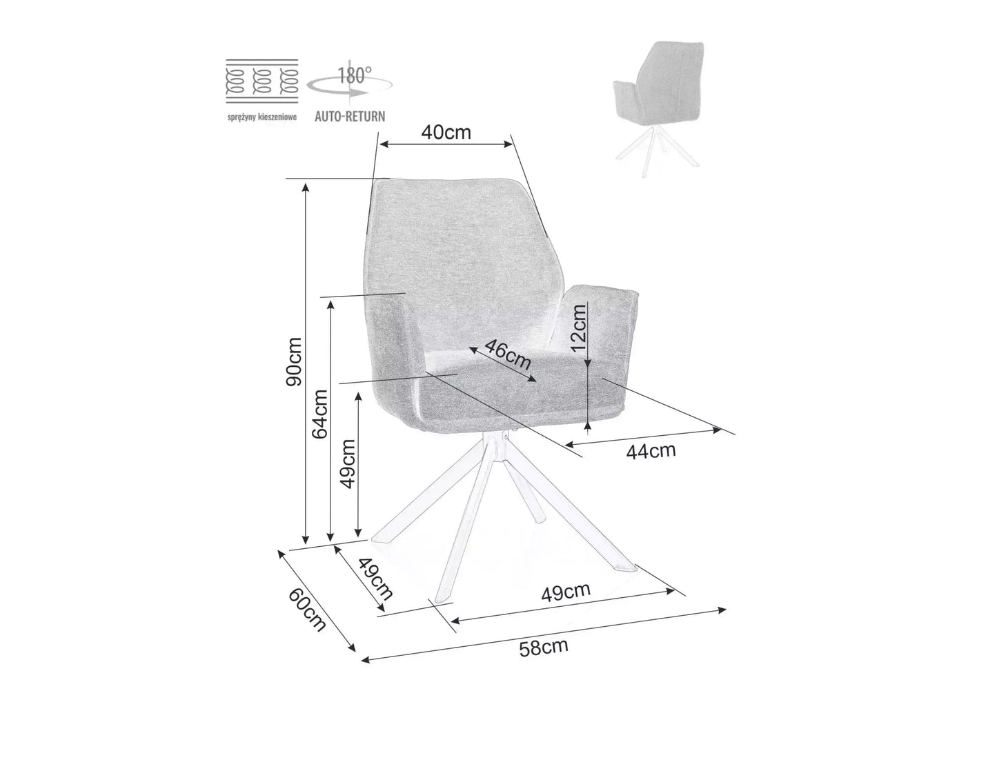 Krēsls MIO 90/58/49 cm gaiši bēšs - N1 Home