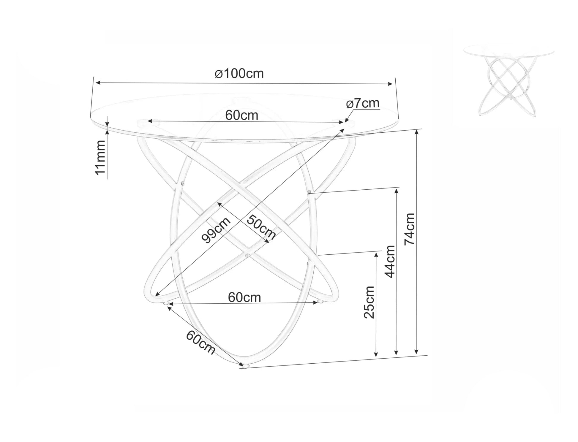 Galds Oria 75/100 cm melns - N1 Home