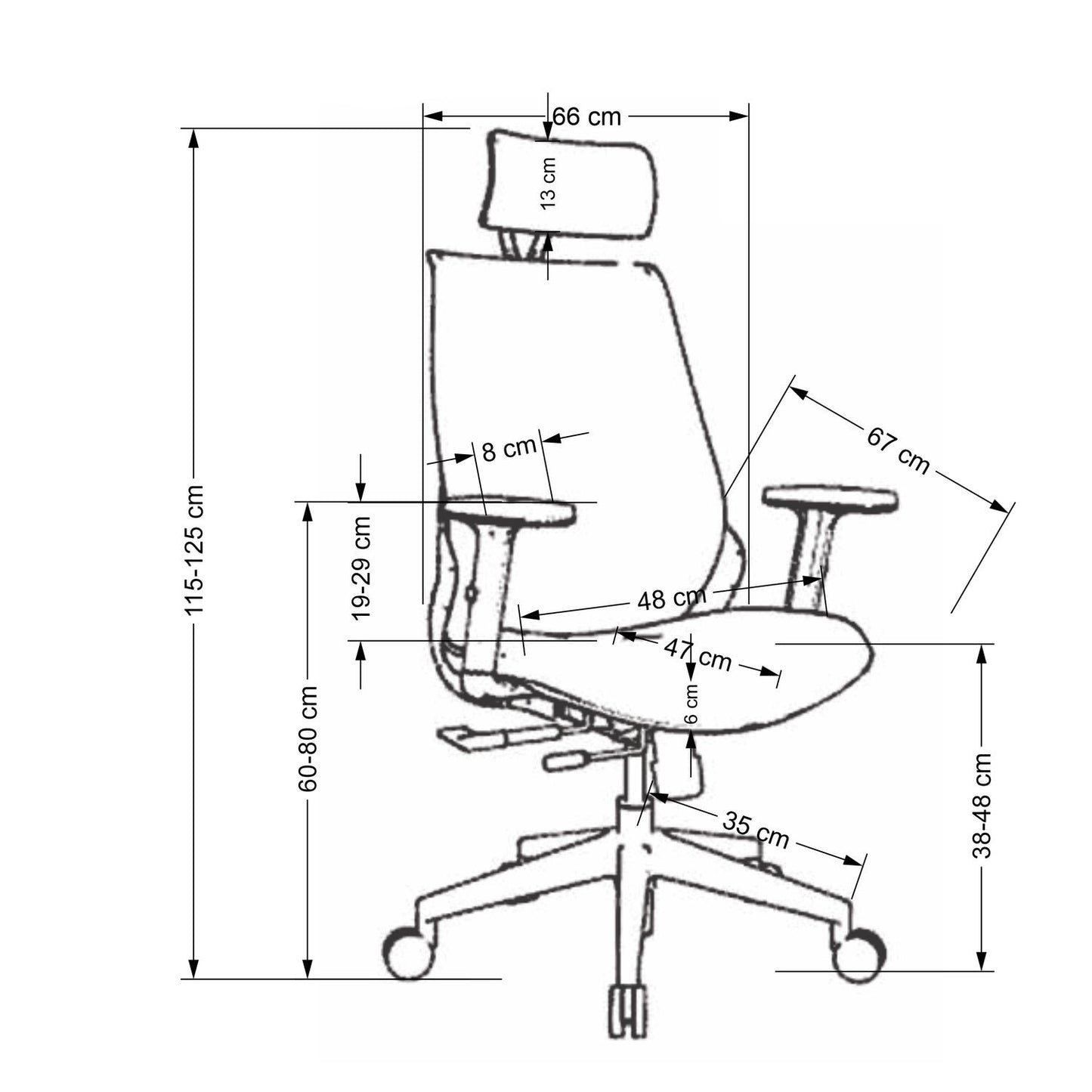 Krēsls Ger 66/67/115-125/38-48 cm melns