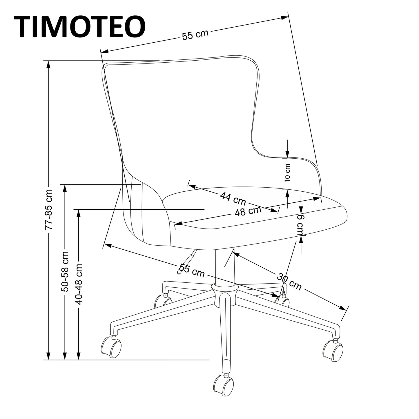 TM grozāmais krēsls 55/55/77-85/40-48 cm pelēks - N1 Home