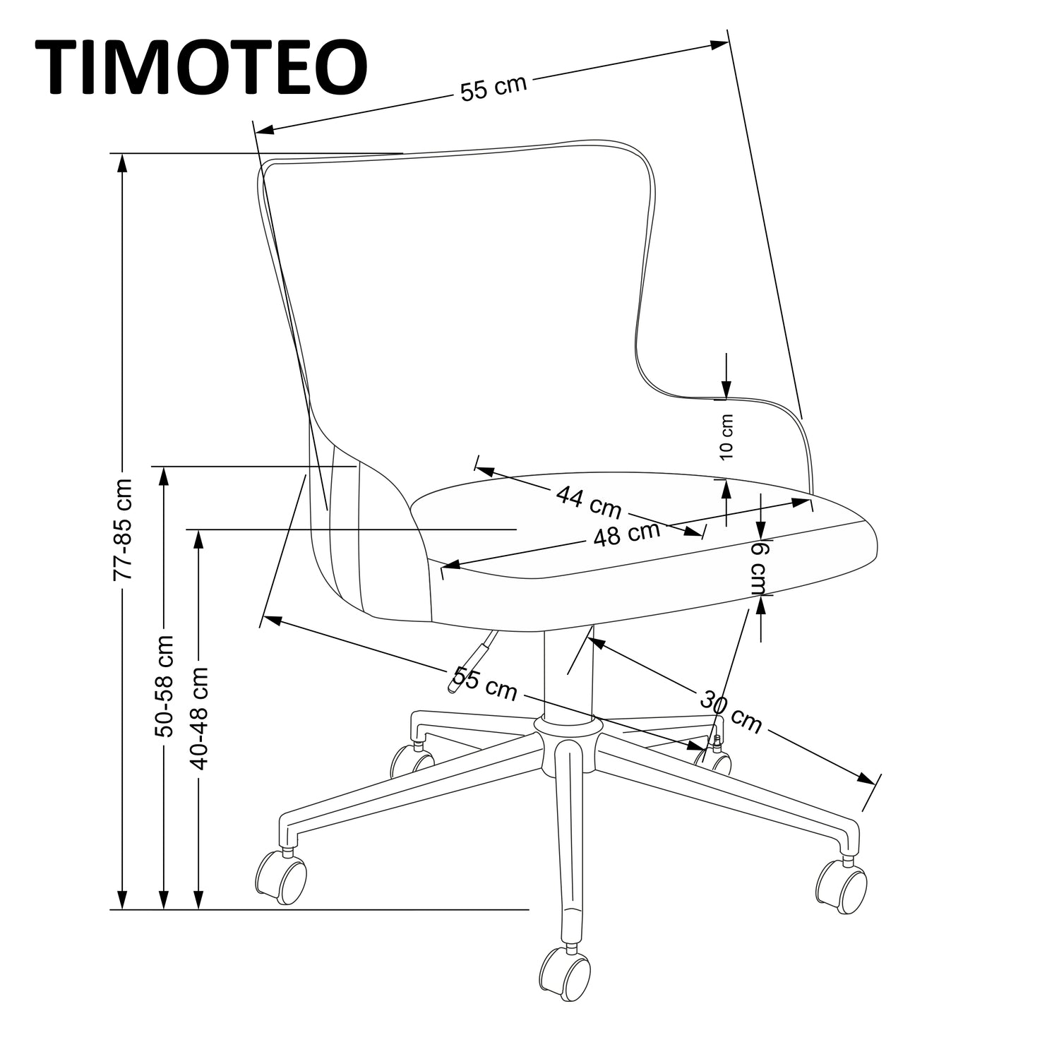 TM grozāmais krēsls 55/55/77-85/40-48 cm pelēks - N1 Home