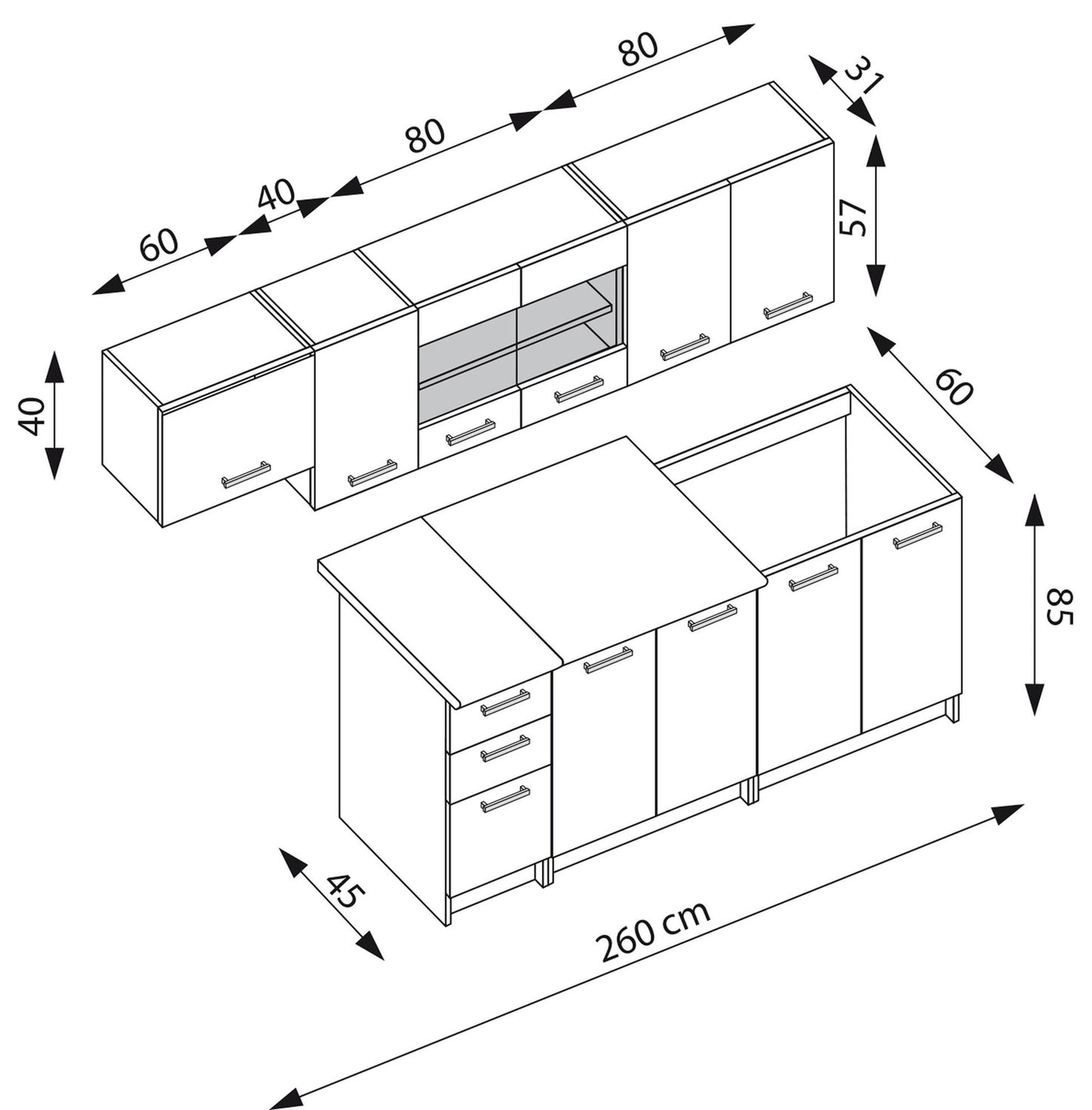 Virtuve PELI  260/214/60 ozols/ pelēks - N1 Home