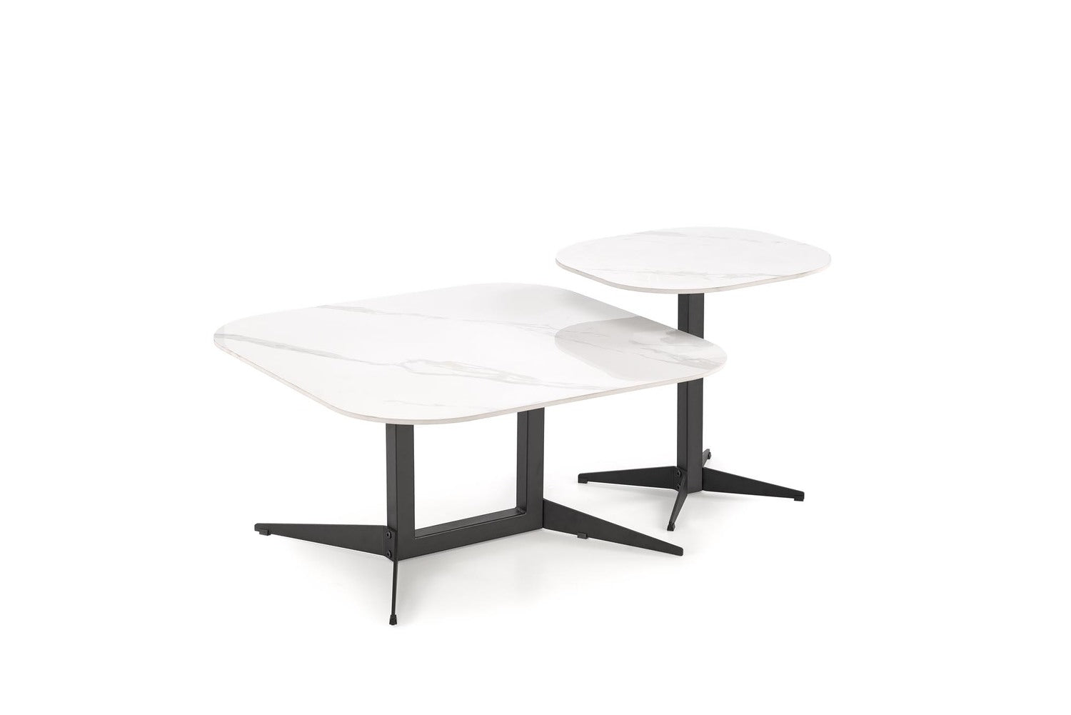 Kafijas galds Bors 80/80/40; 50/50/50 cm balts marmors/melns - N1 Home