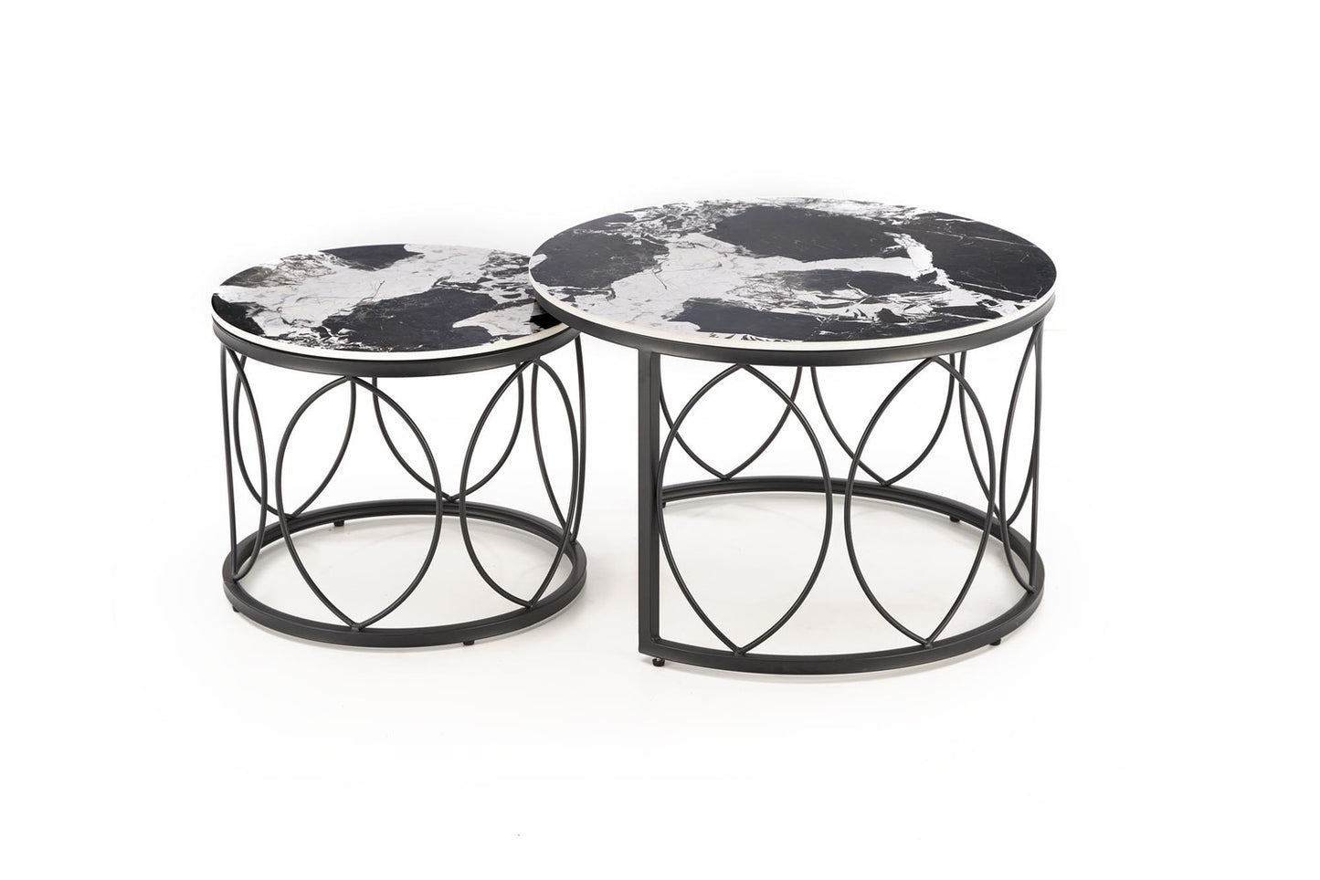 Kafijas galds (2) 70/46 un 50/41 cm melns marmors/melns - N1 Home