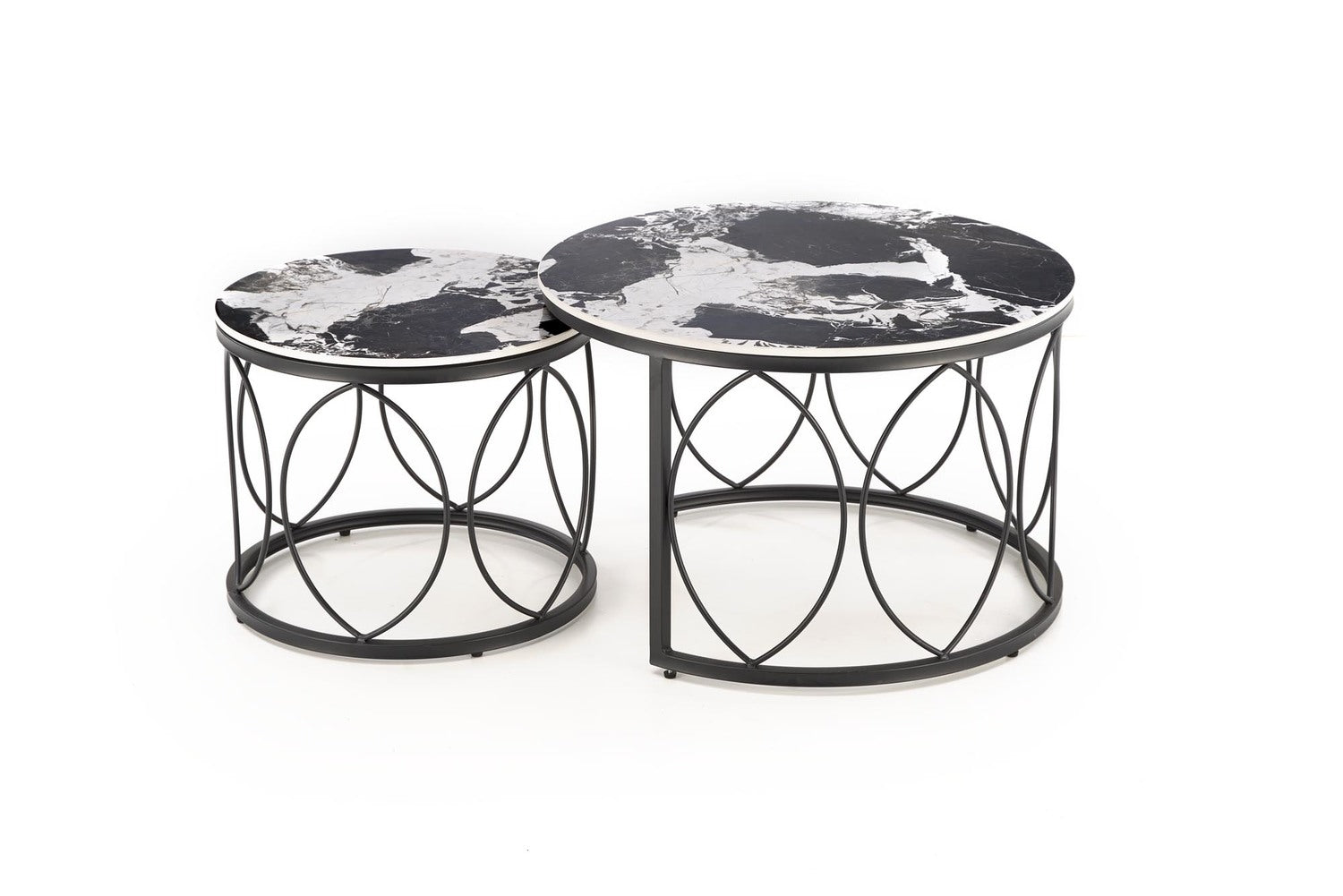 Kafijas galds (2) 70/46 un 50/41 cm melns marmors/melns - N1 Home
