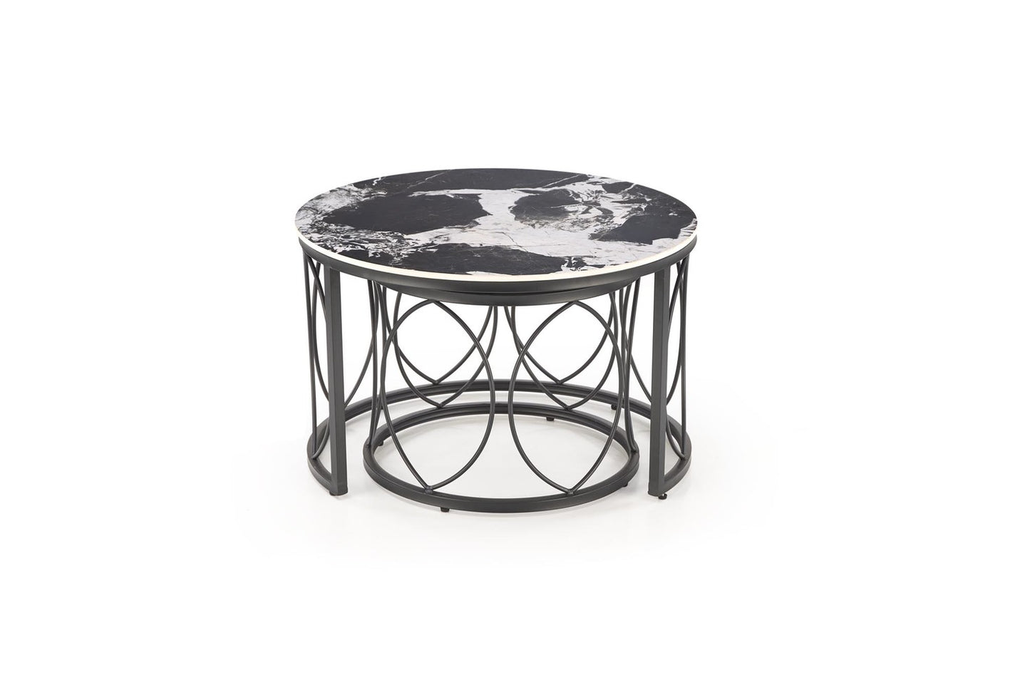 Kafijas galds (2) 70/46 un 50/41 cm melns marmors/melns - N1 Home