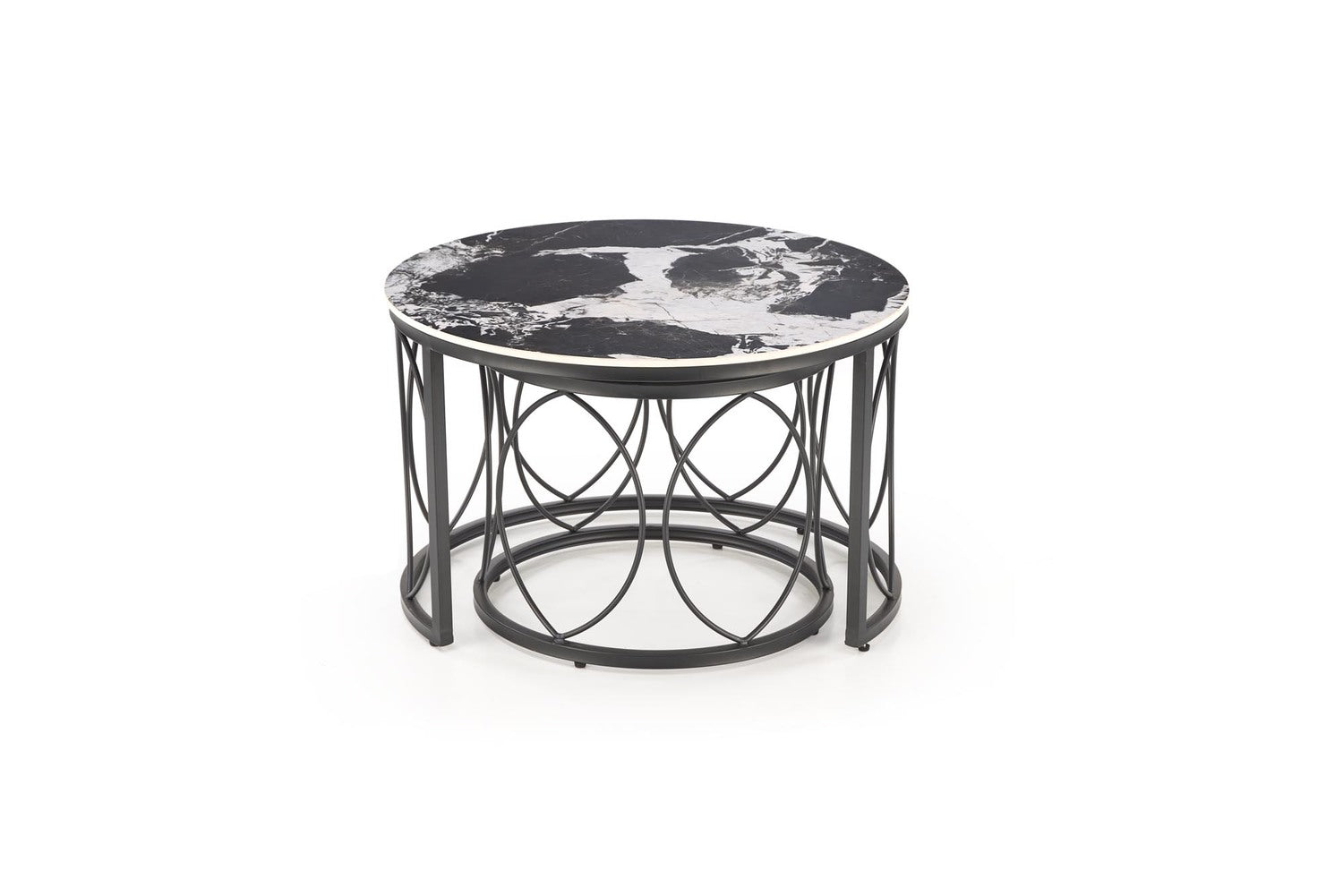 Kafijas galds (2) 70/46 un 50/41 cm melns marmors/melns - N1 Home