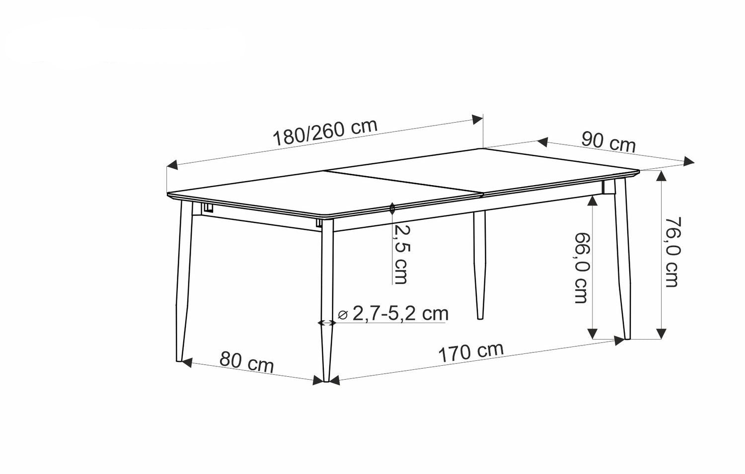 Galds Carl 180-260/90/76/80-170 cm pelēks marmors - N1 Home