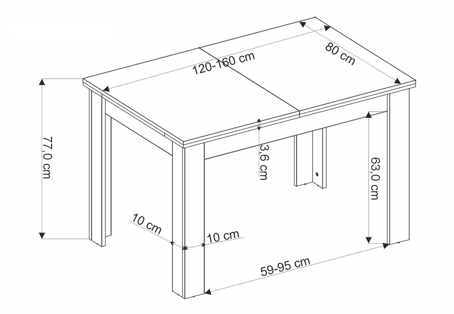 Galds Bagi 120-160/80/77/95 cm amatnieks ozols/melns