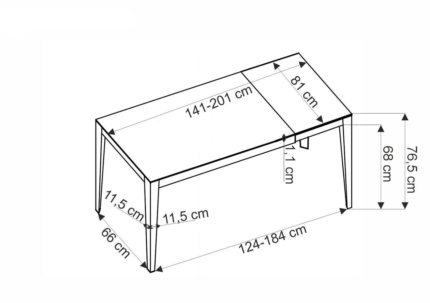 Galds Fel 81/76/124-184 cm pelēks marmors - N1 Home