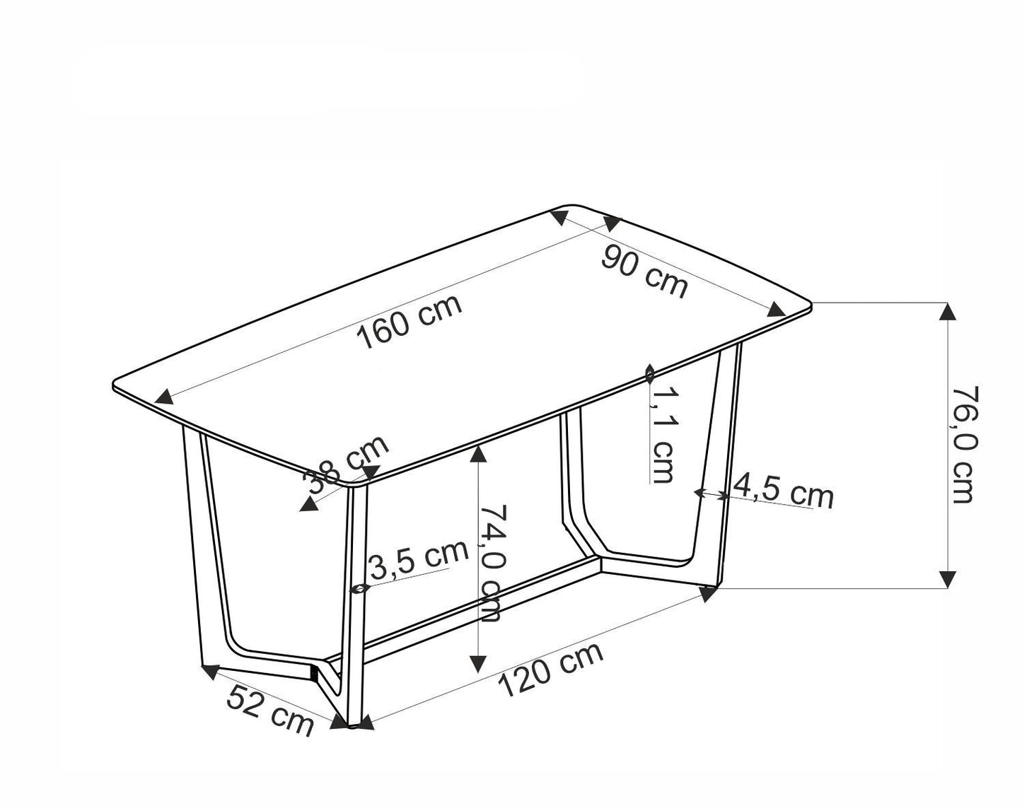 Galds Clems 160/90/76/120 cm balts marmors - N1 Home