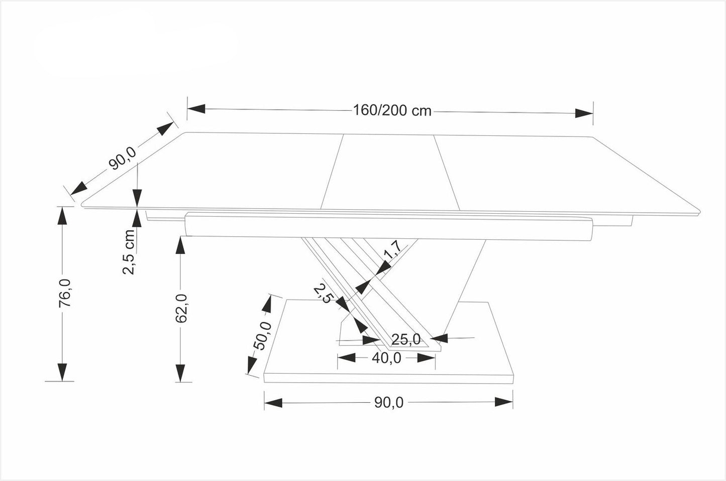 Galds Volans 160/90/67 cm melns marmors/ozols - N1 Home