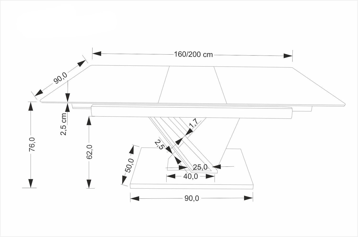 Galds Volans 160/90/67 cm melns marmors/ozols - N1 Home
