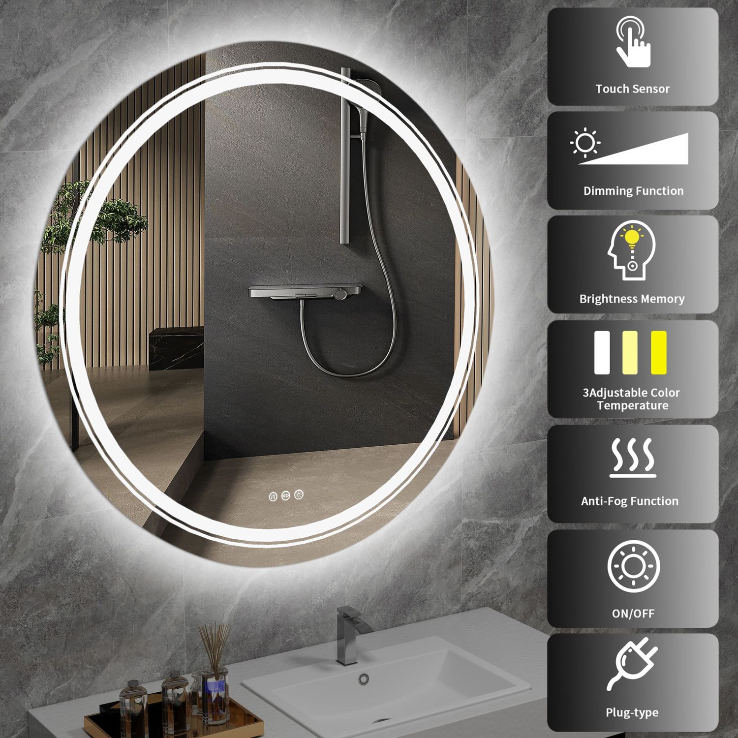 Spogulis Dove 60/60/4,5 cm; 80/80/4,5 cm sudraba - N1 Home