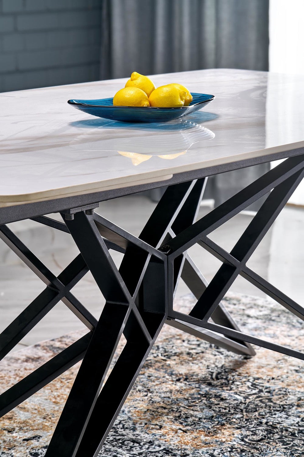 Galds Alfin 160/91/76 cm balts marmors/melns - N1 Home