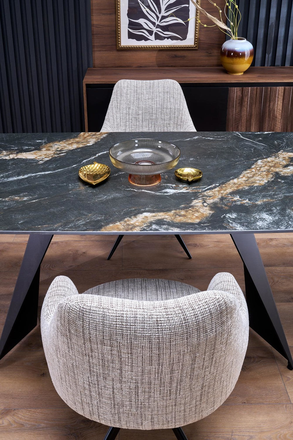 Galds Armo 165-241/90/77 cm melns marmors/melns - N1 Home