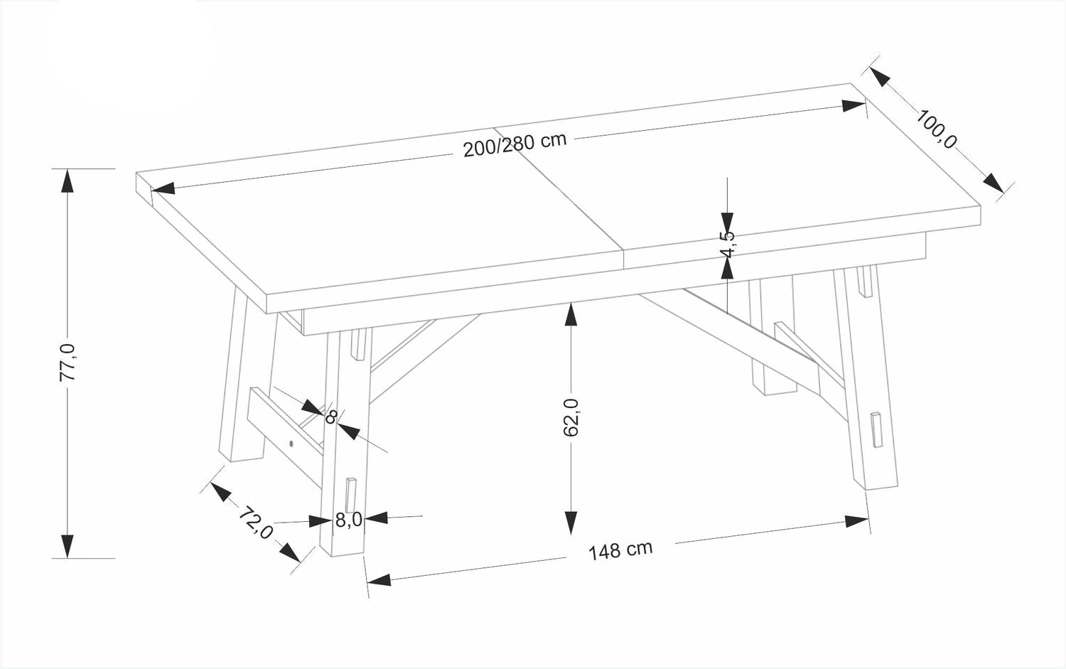 Galds Fresta 200-280/100/77 cm ozols - N1 Home