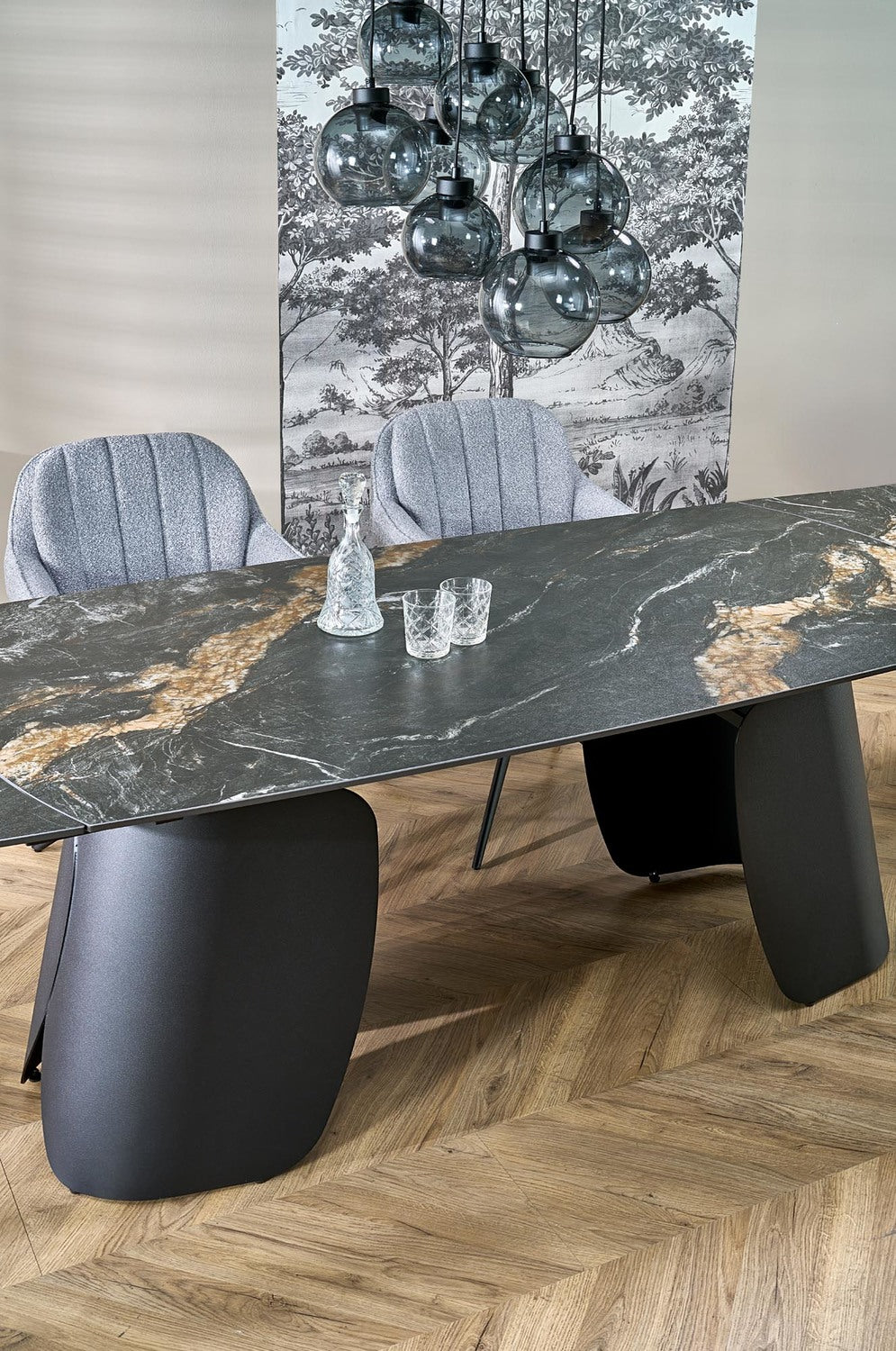 Galds Forus 180/90/76 cm melns marmors/melns - N1 Home